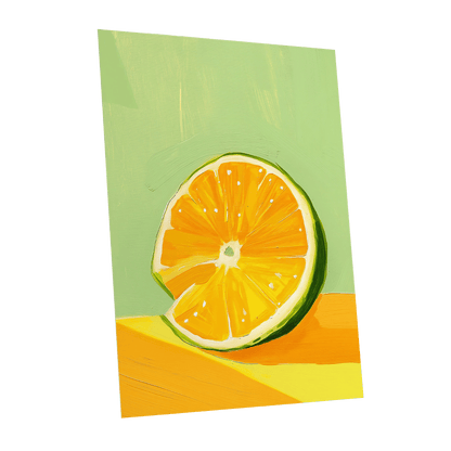 Citrus Sun, green, orange, yellow nature wall art shown as a unframed poster wall art print