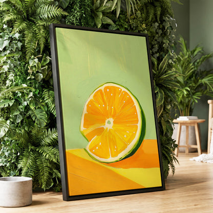 Citrus Sun, green, orange, yellow nature wall art displayed in a styled interior, gallery view 1