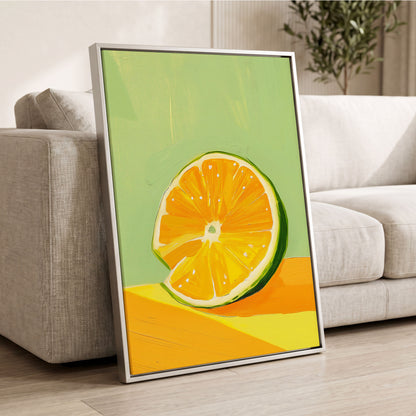 Citrus Sun, green, orange, yellow nature wall art displayed in a styled interior, gallery view 2
