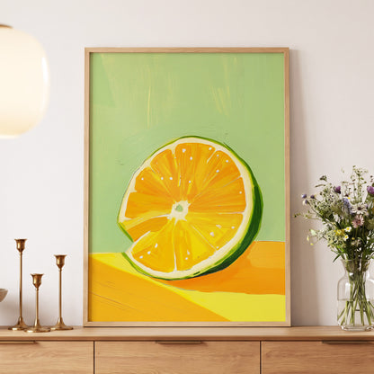 Citrus Sun, green, orange, yellow nature wall art displayed in a styled interior, gallery view 5