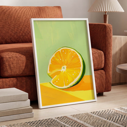 Citrus Sun, green, orange, yellow nature wall art displayed in a styled interior, gallery view 6