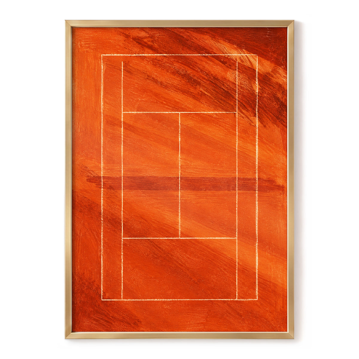 Clay Court Rhythm, orange, red, brown abstract wall art, front artwork view