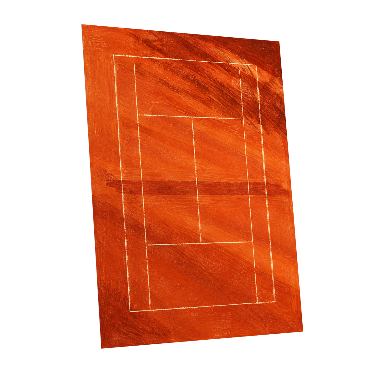Clay Court Rhythm, orange, red, brown abstract wall art shown as a unframed poster wall art print