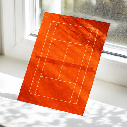 Clay Court Rhythm, orange, red, brown abstract wall art displayed in a styled interior, gallery view 5