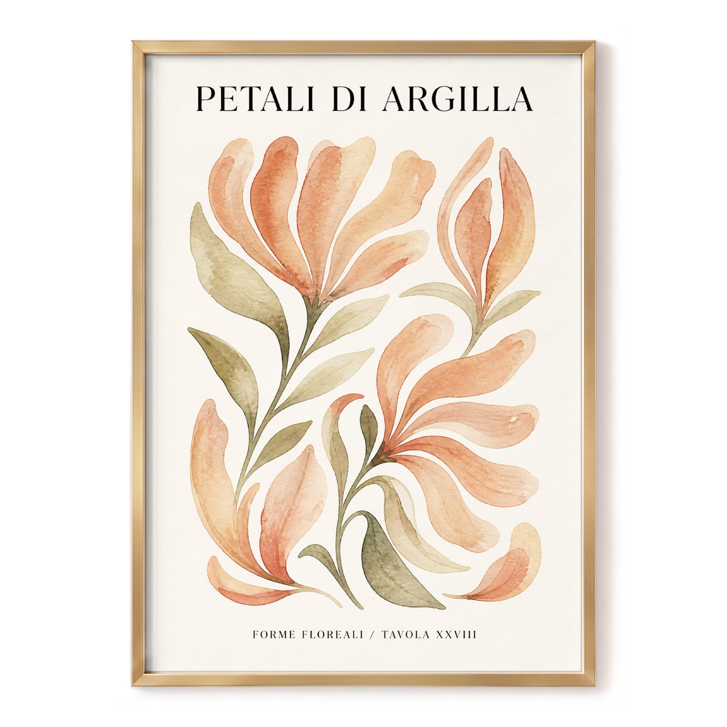 Clay Petal Study, pink, green, beige floral wall art, front artwork view