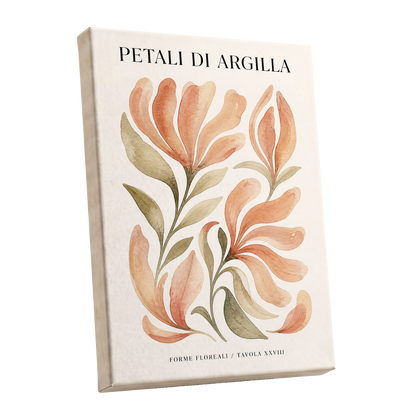 Clay Petal Study, pink, green, beige floral wall art shown as a stretched canvas wall art