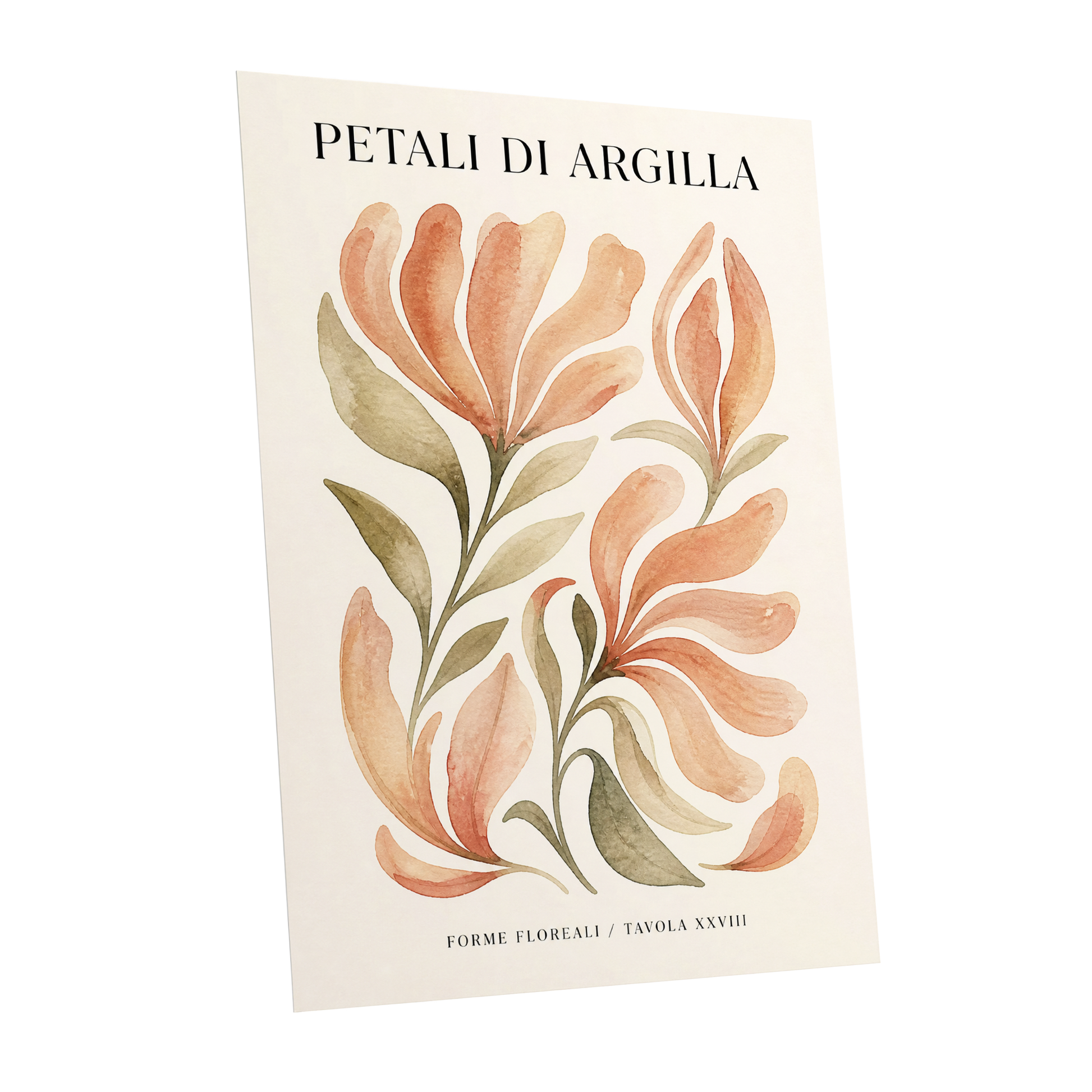 Clay Petal Study, pink, green, beige floral wall art shown as a unframed poster wall art print