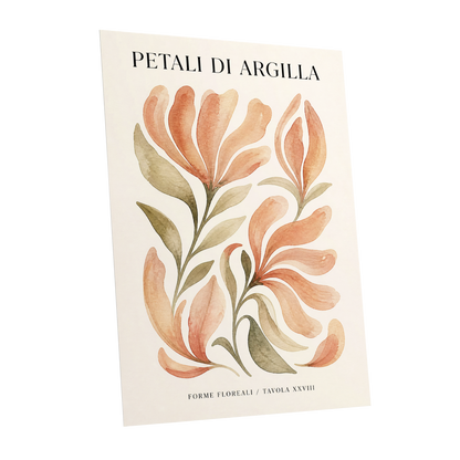 Clay Petal Study, pink, green, beige floral wall art shown as a unframed poster wall art print