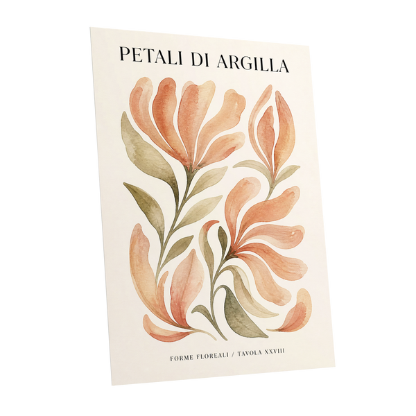 Clay Petal Study, pink, green, beige floral wall art shown as a unframed poster wall art print