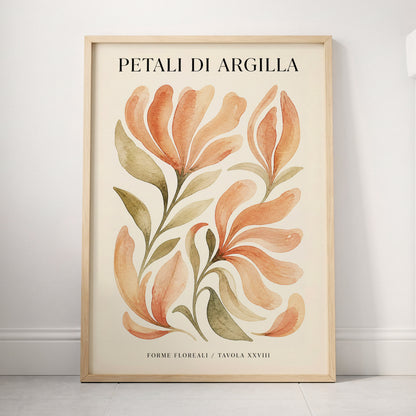 Clay Petal Study, pink, green, beige floral wall art displayed in a styled interior, gallery view 3