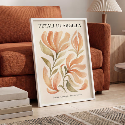 Clay Petal Study, pink, green, beige floral wall art displayed in a styled interior, gallery view 5