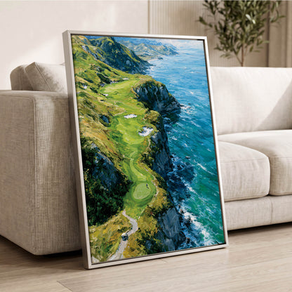 Clifftop Fairway, green, blue, white nature wall art displayed in a styled interior, gallery view 2