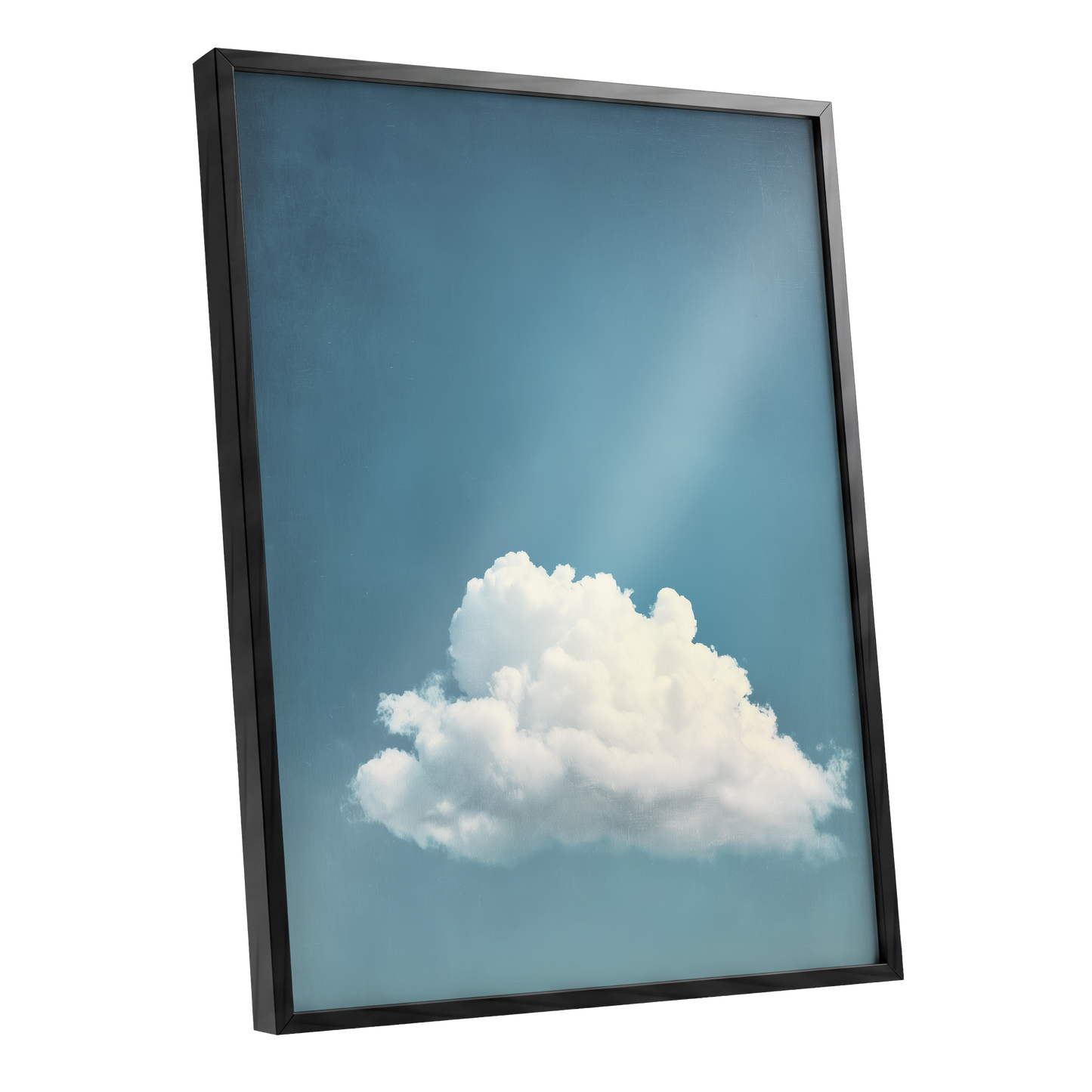 Cloud in Quiet Blue, blue, white, gray nature wall art shown as a black framed poster wall art print