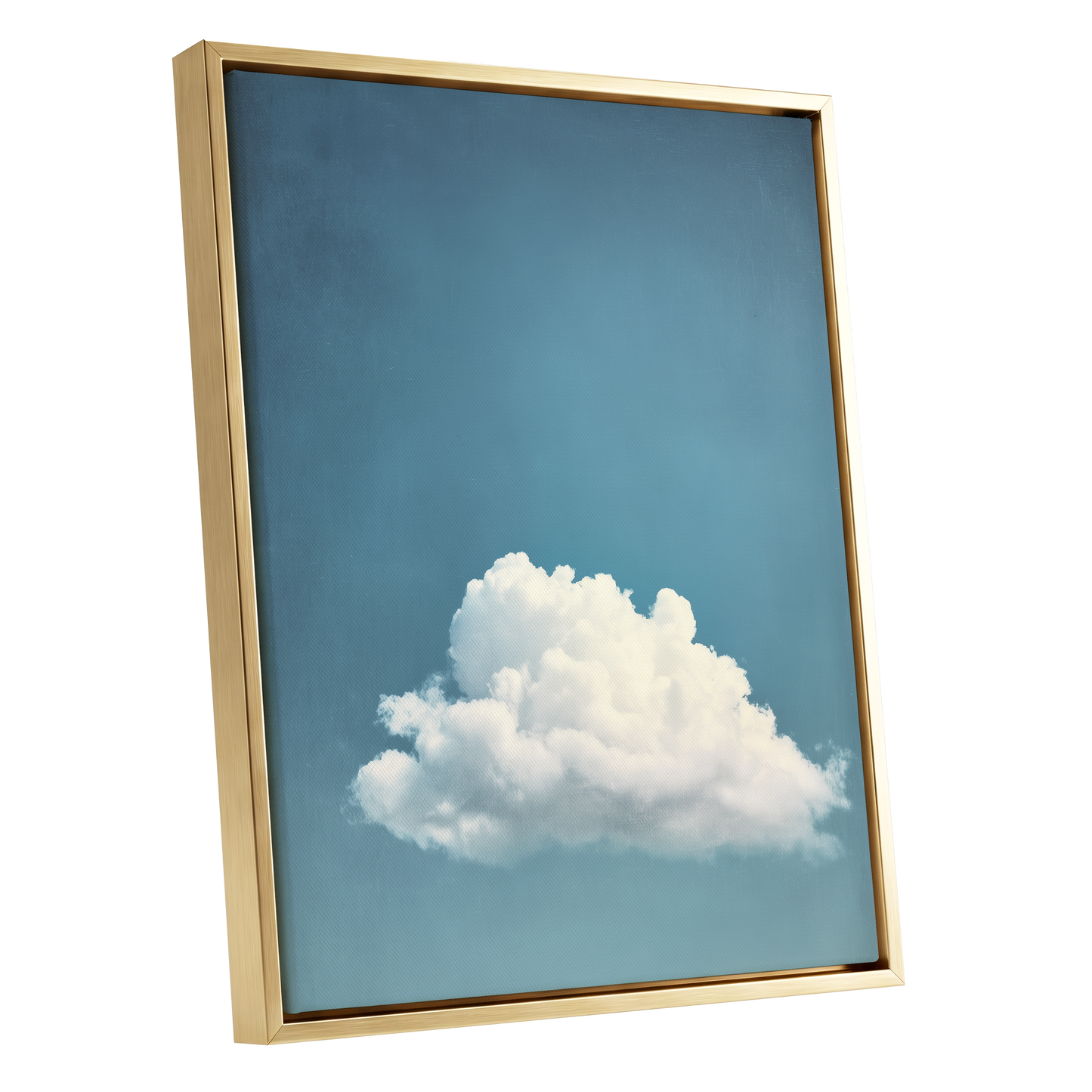 Cloud in Quiet Blue, blue, white, gray nature wall art shown as a gold framed canvas wall art