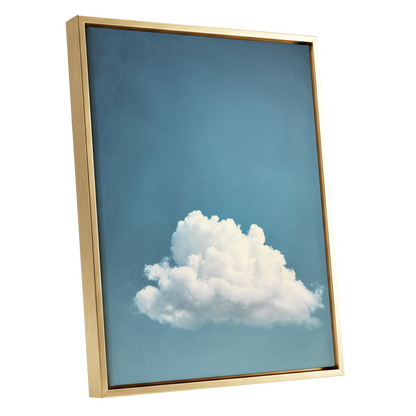 Cloud in Quiet Blue, blue, white, gray nature wall art shown as a gold framed canvas wall art
