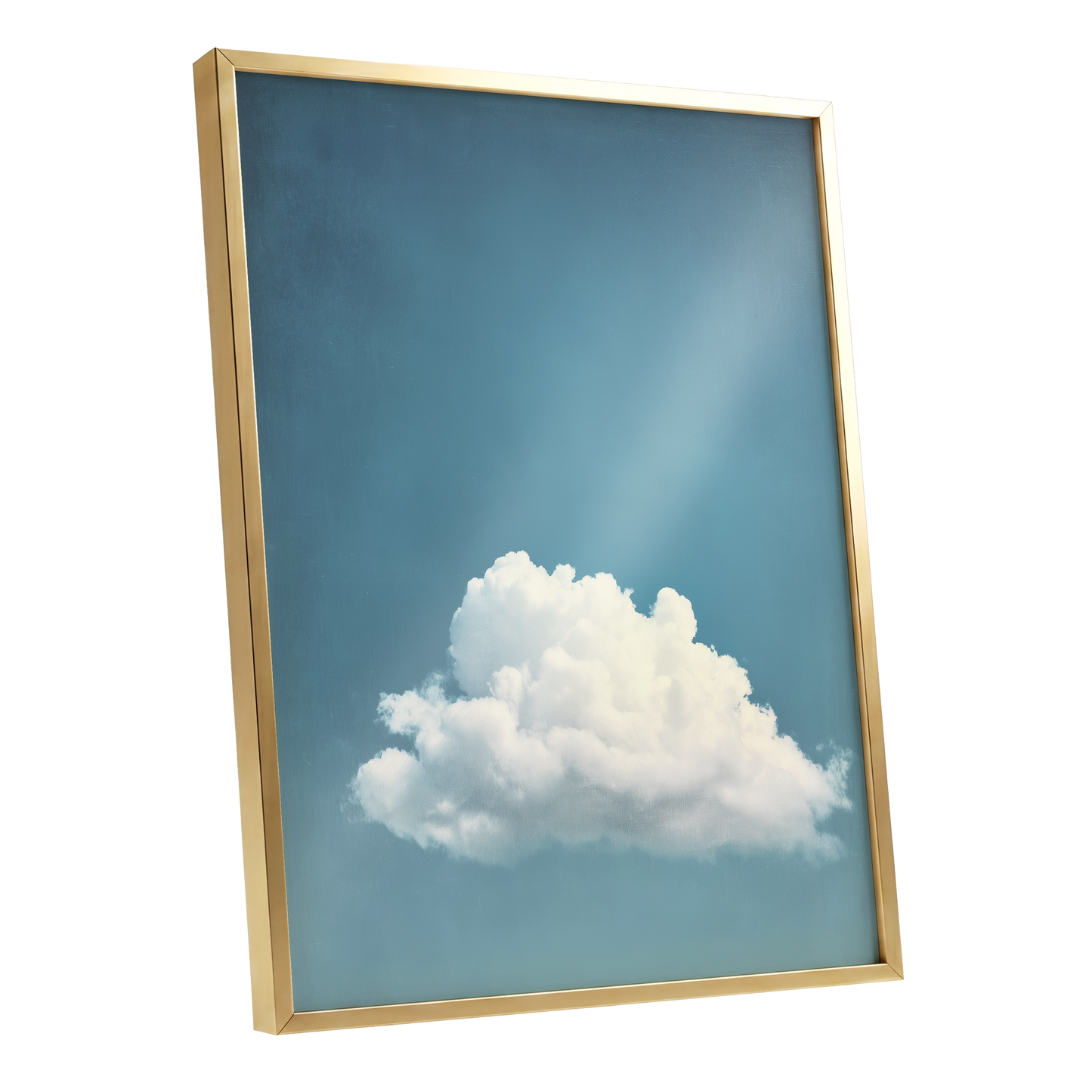 Cloud in Quiet Blue, blue, white, gray nature wall art shown as a gold framed poster wall art print
