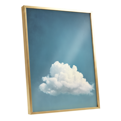 Cloud in Quiet Blue, blue, white, gray nature wall art shown as a gold framed poster wall art print