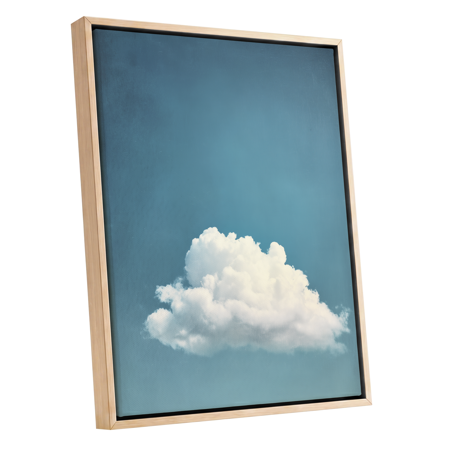 Cloud in Quiet Blue, blue, white, gray nature wall art shown as a oak framed canvas wall art