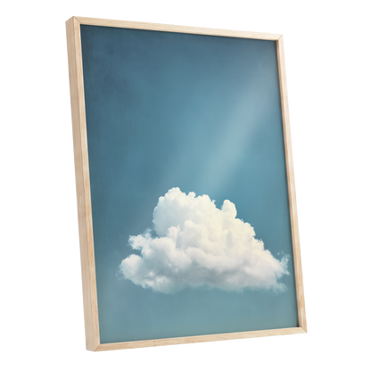 Cloud in Quiet Blue, blue, white, gray nature wall art shown as a oak framed poster wall art print
