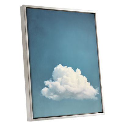 Cloud in Quiet Blue, blue, white, gray nature wall art shown as a silver framed canvas wall art