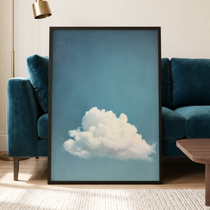 Cloud in Quiet Blue, blue, white, gray nature wall art displayed in a styled interior, gallery view 2