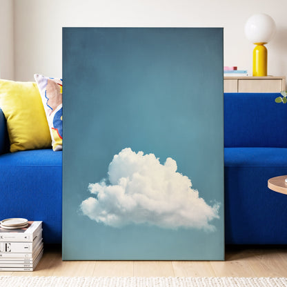 Cloud in Quiet Blue, blue, white, gray nature wall art displayed in a styled interior, gallery view 3