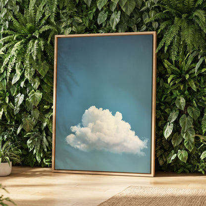 Cloud in Quiet Blue, blue, white, gray nature wall art displayed in a styled interior, gallery view 4