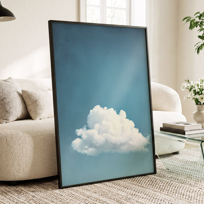 Cloud in Quiet Blue, blue, white, gray nature wall art displayed in a styled interior, gallery view 6