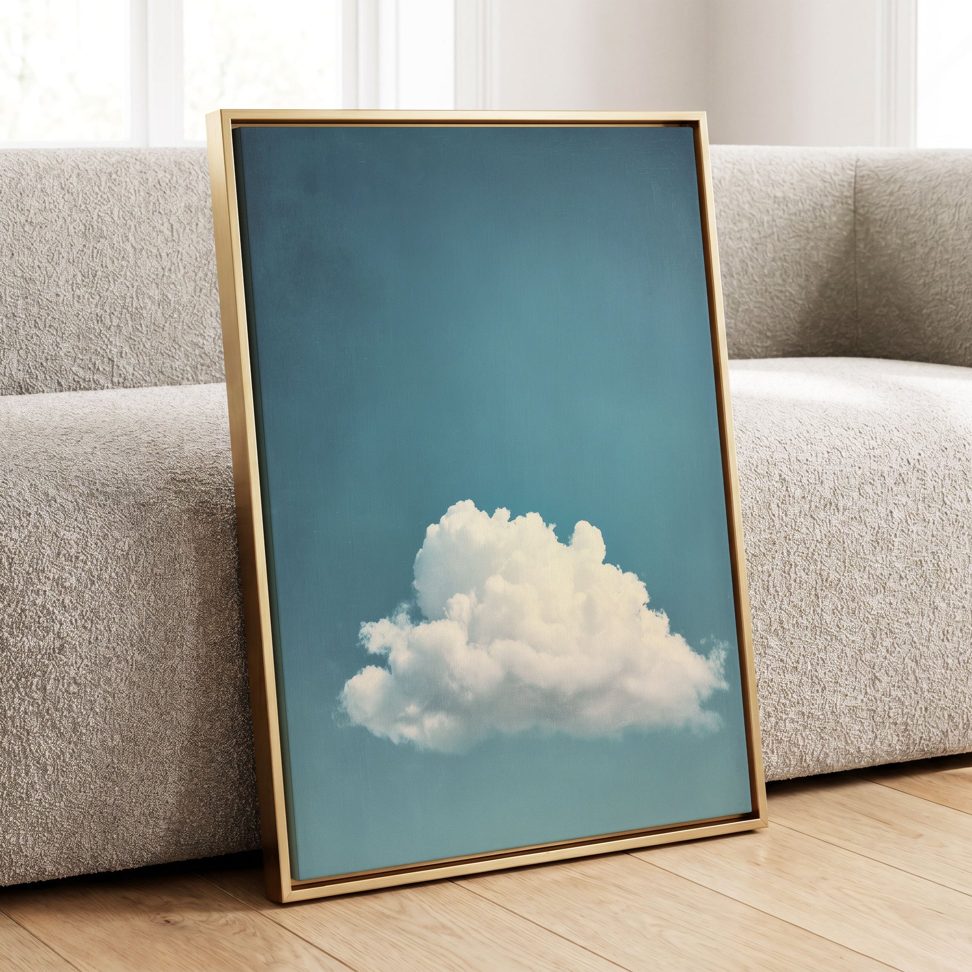 Cloud in Quiet Blue, blue, white, gray nature wall art displayed in a styled interior, gallery view 8