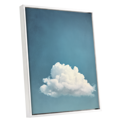 Cloud in Quiet Blue, blue, white, gray nature wall art shown as a white framed canvas wall art