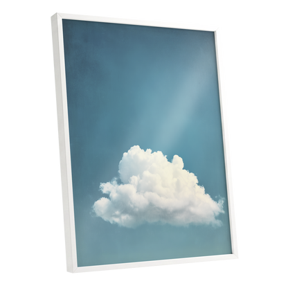 Cloud in Quiet Blue, blue, white, gray nature wall art shown as a white framed poster wall art print