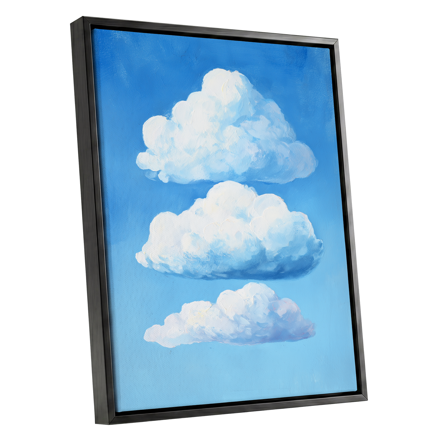 Cloud Study in Blue, blue, white, gray nature wall art shown as a black framed canvas wall art