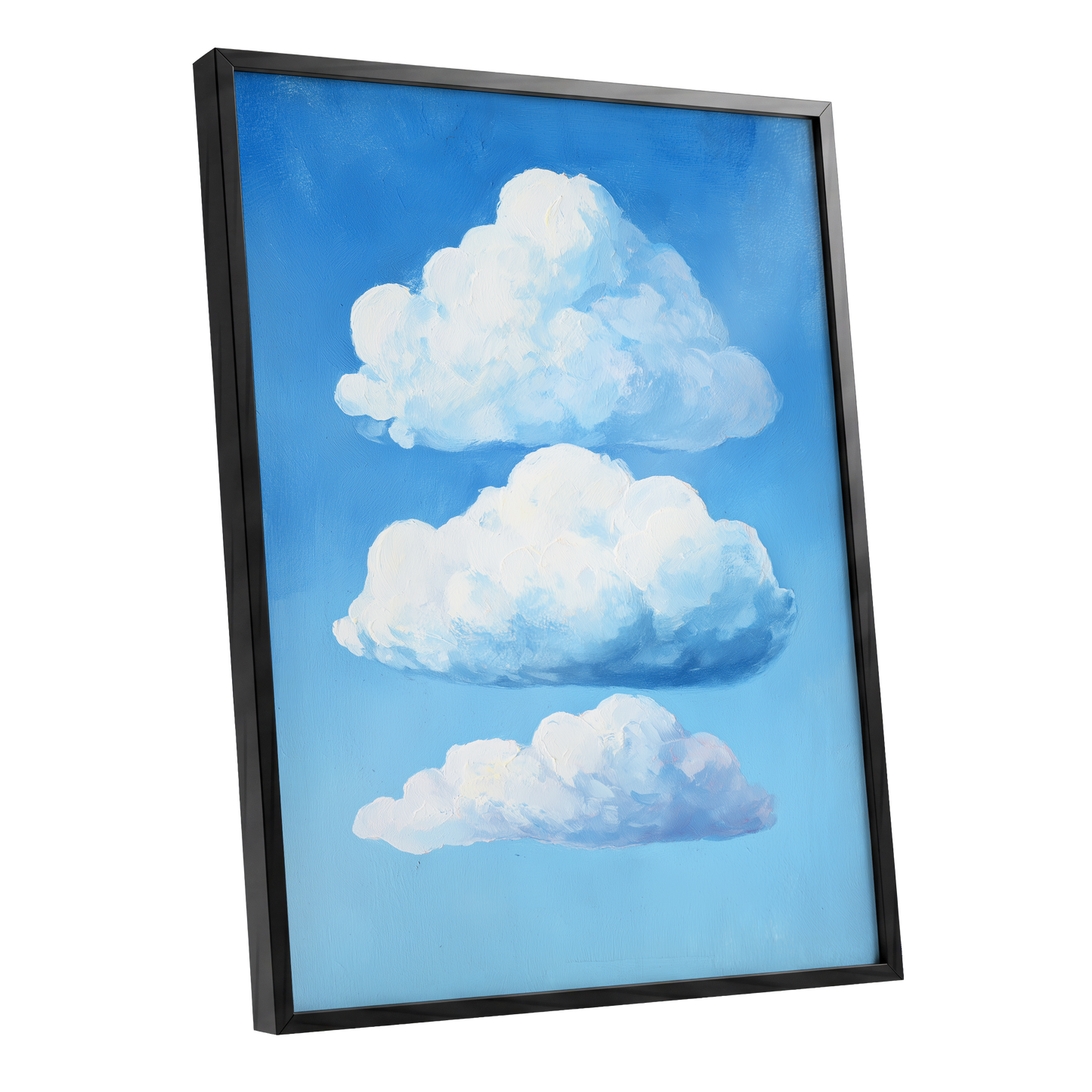 Cloud Study in Blue, blue, white, gray nature wall art shown as a black framed poster wall art print