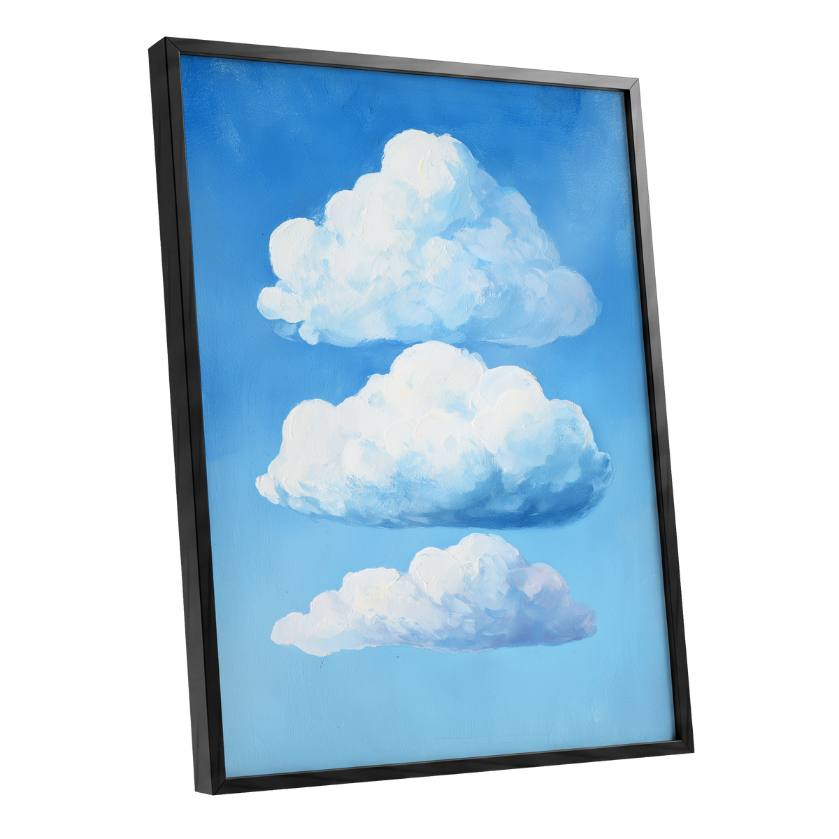 Cloud Study in Blue, blue, white, gray nature wall art shown as a black framed poster wall art print
