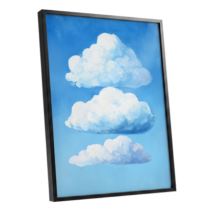 Cloud Study in Blue, blue, white, gray nature wall art shown as a black framed poster wall art print