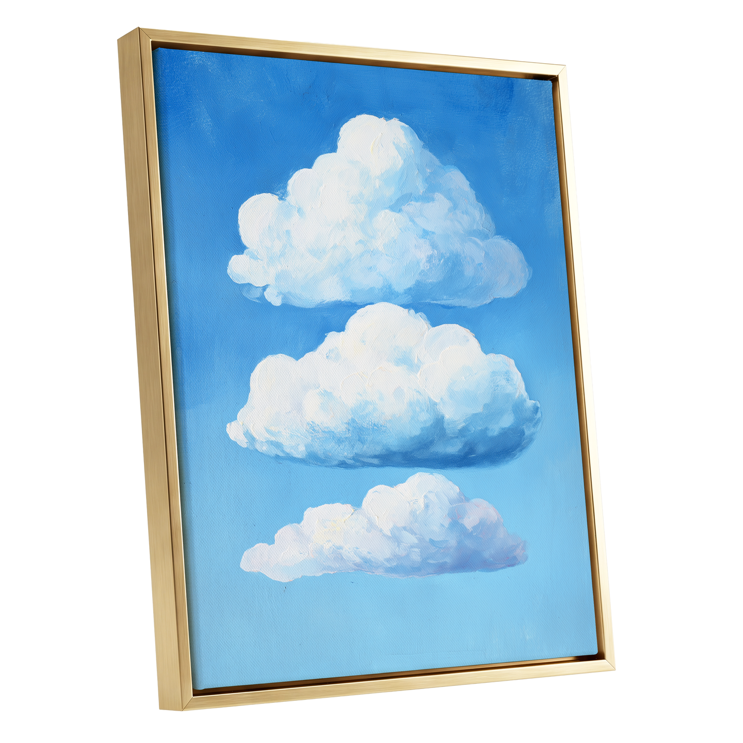 Cloud Study in Blue, blue, white, gray nature wall art shown as a gold framed canvas wall art