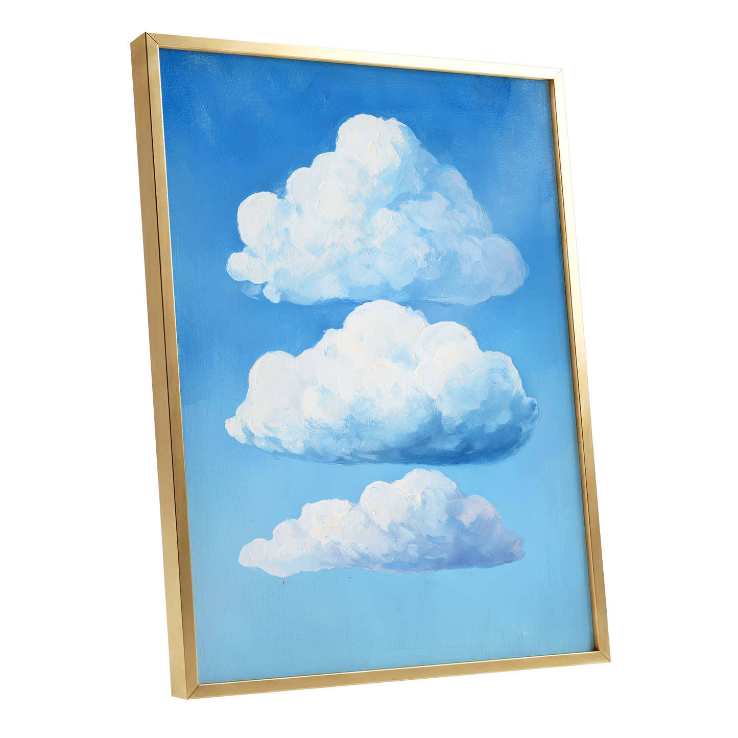 Cloud Study in Blue, blue, white, gray nature wall art shown as a gold framed poster wall art print