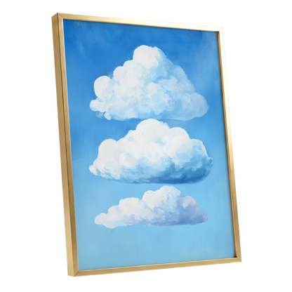 Cloud Study in Blue, blue, white, gray nature wall art shown as a gold framed poster wall art print