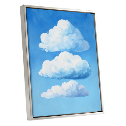 Cloud Study in Blue, blue, white, gray nature wall art shown as a silver framed canvas wall art