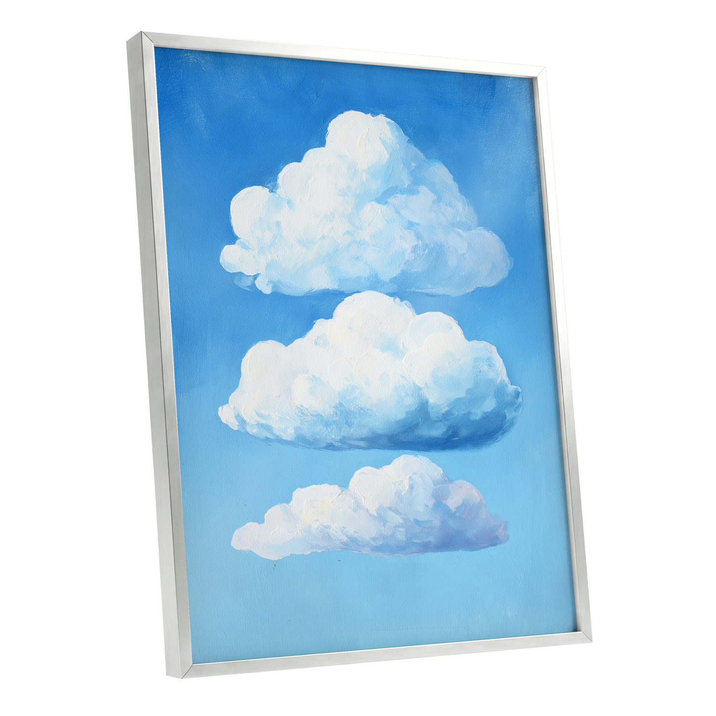 Cloud Study in Blue, blue, white, gray nature wall art shown as a silver framed poster wall art print
