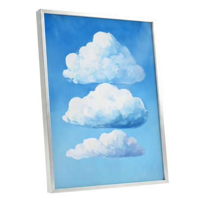 Cloud Study in Blue, blue, white, gray nature wall art shown as a silver framed poster wall art print