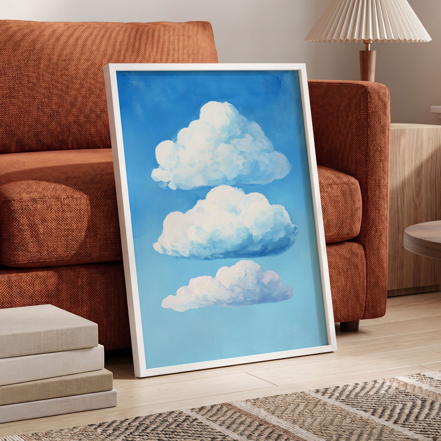 Cloud Study in Blue, blue, white, gray nature wall art displayed in a styled interior, gallery view 2