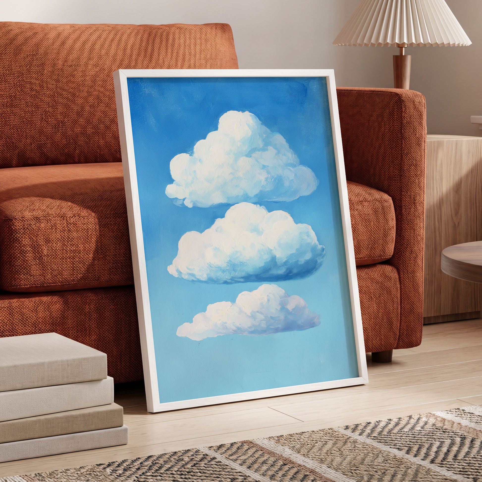 Cloud Study in Blue, blue, white, gray nature wall art displayed in a styled interior, gallery view 2