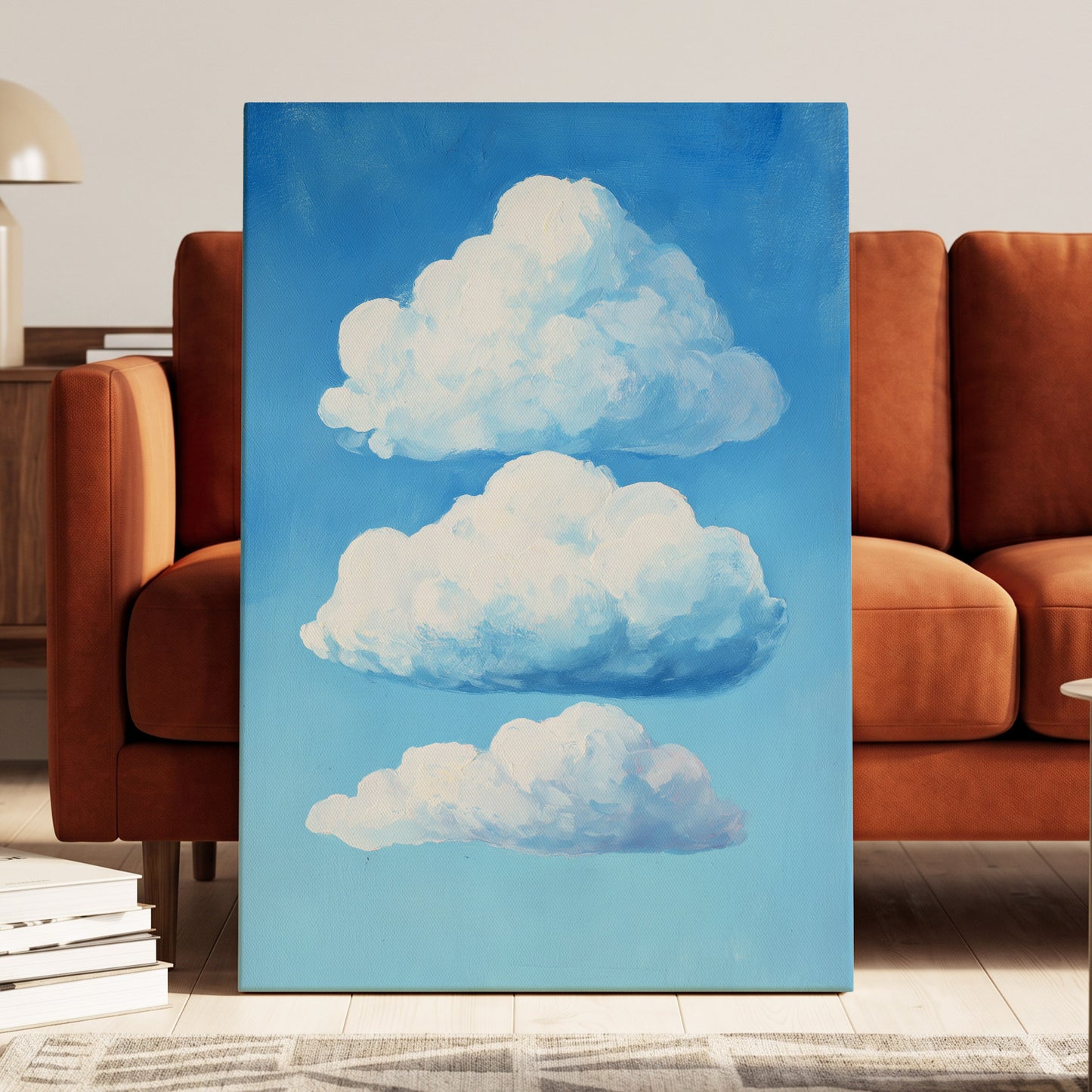 Cloud Study in Blue, blue, white, gray nature wall art displayed in a styled interior, gallery view 3