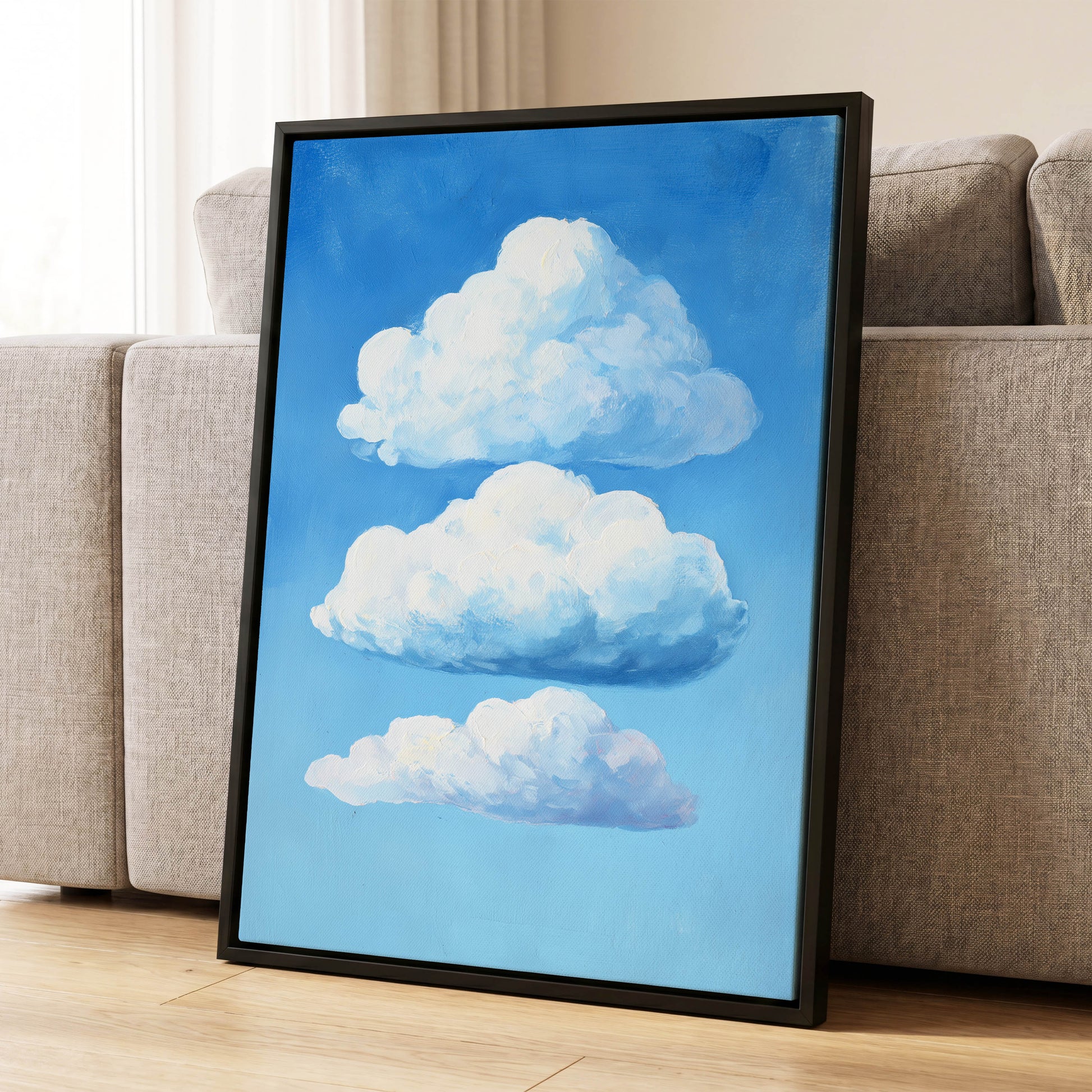 Cloud Study in Blue, blue, white, gray nature wall art displayed in a styled interior, gallery view 4