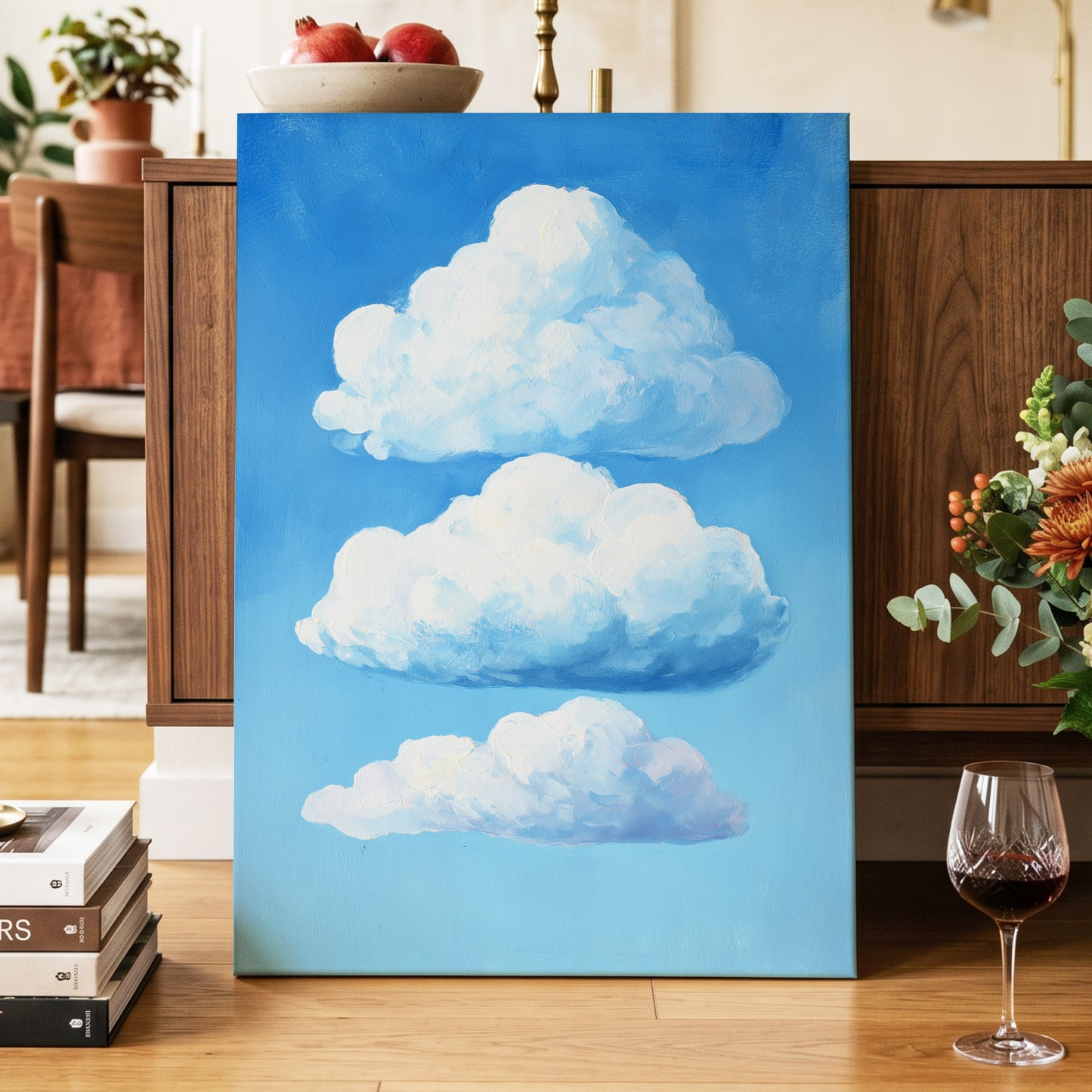 Cloud Study in Blue, blue, white, gray nature wall art displayed in a styled interior, gallery view 7