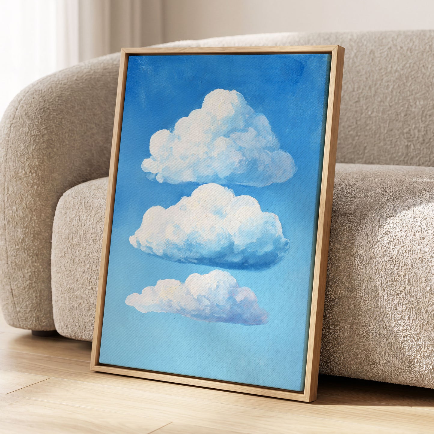 Cloud Study in Blue, blue, white, gray nature wall art displayed in a styled interior, gallery view 8