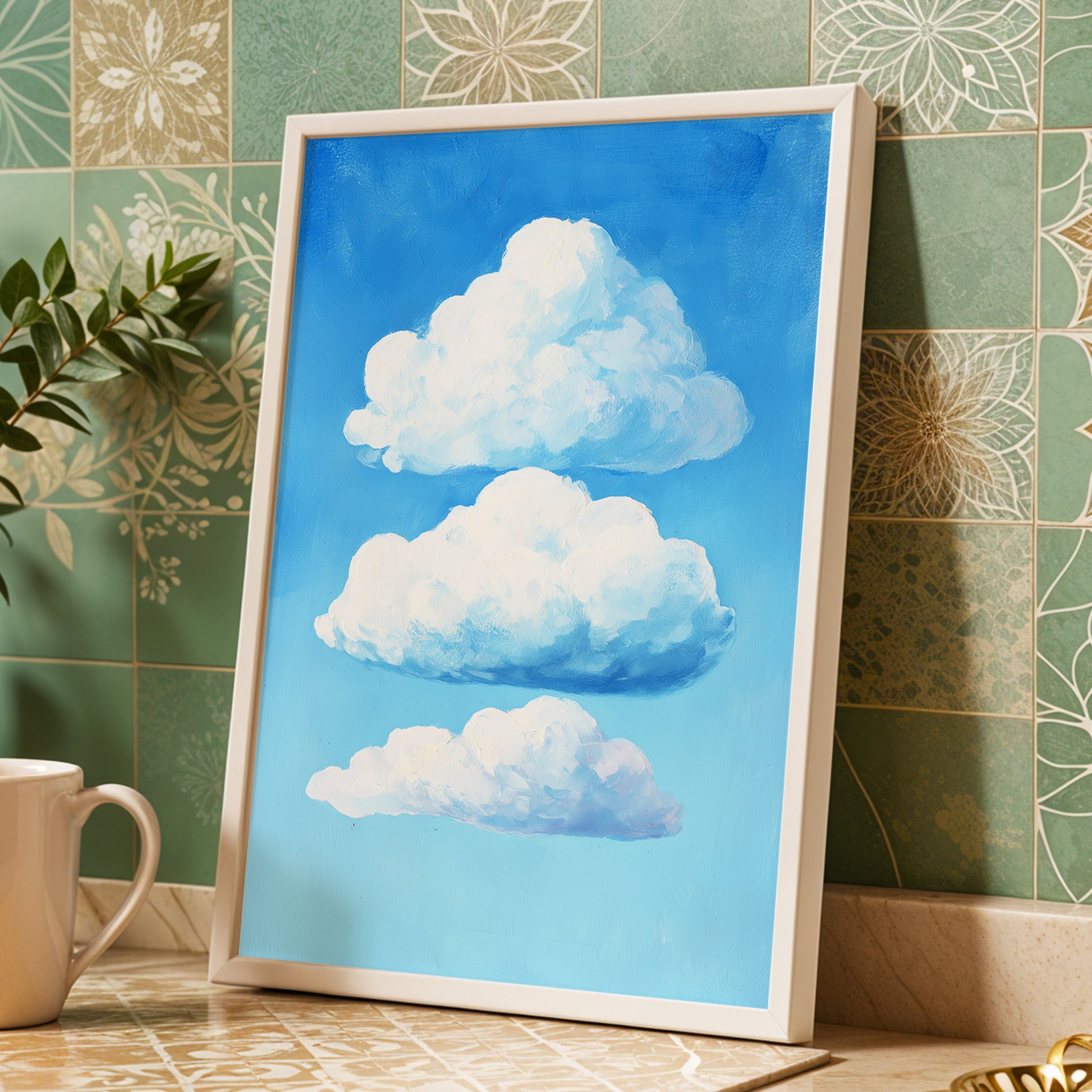 Cloud Study in Blue, blue, white, gray nature wall art displayed in a styled interior, gallery view 9