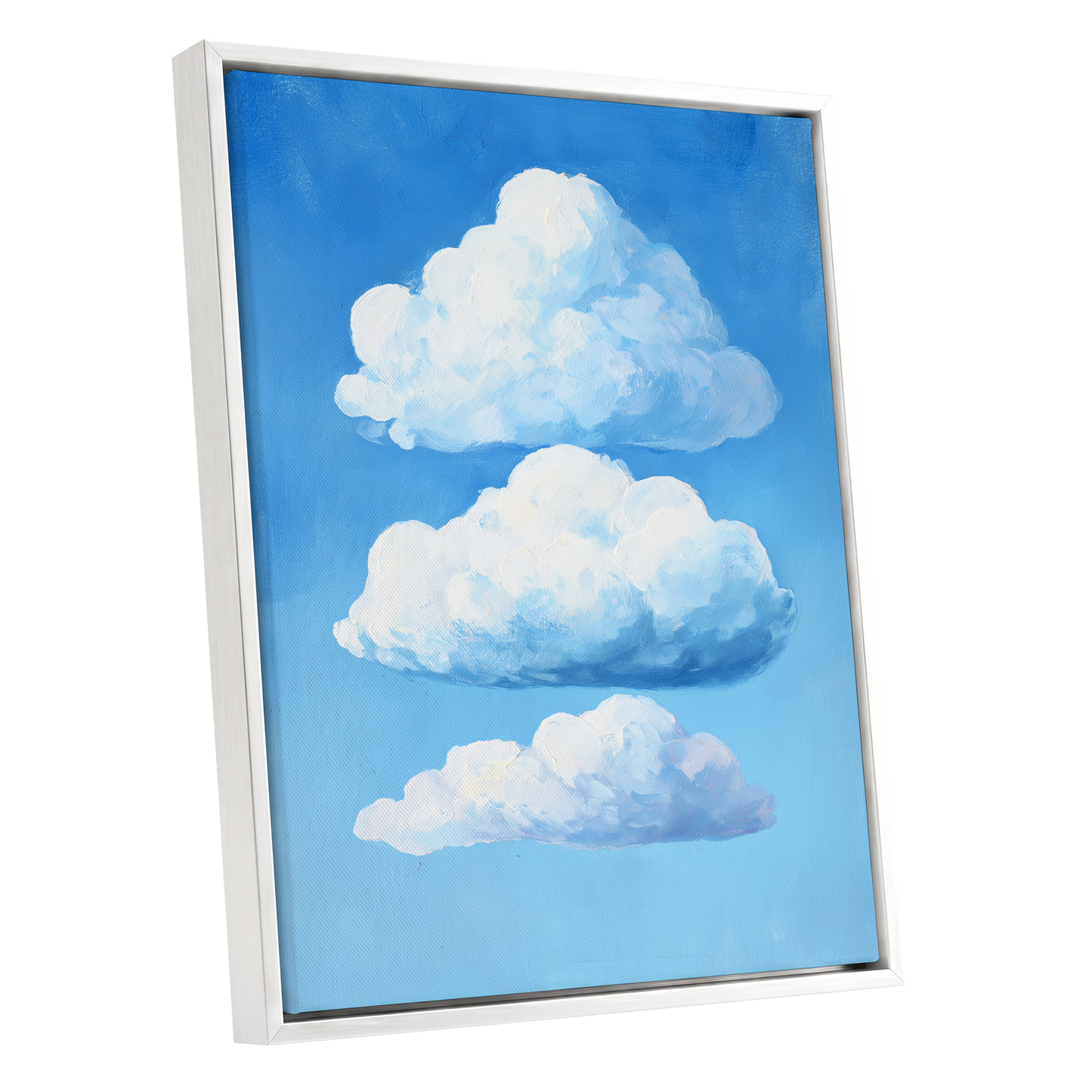 Cloud Study in Blue, blue, white, gray nature wall art shown as a white framed canvas wall art