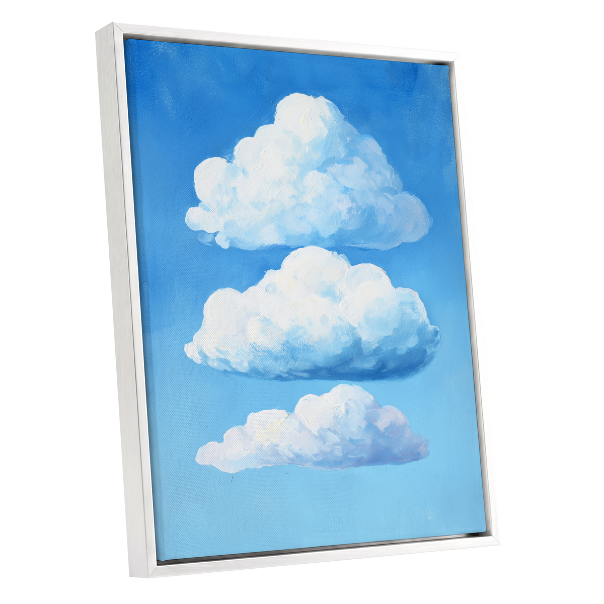 Cloud Study in Blue, blue, white, gray nature wall art shown as a white framed canvas wall art